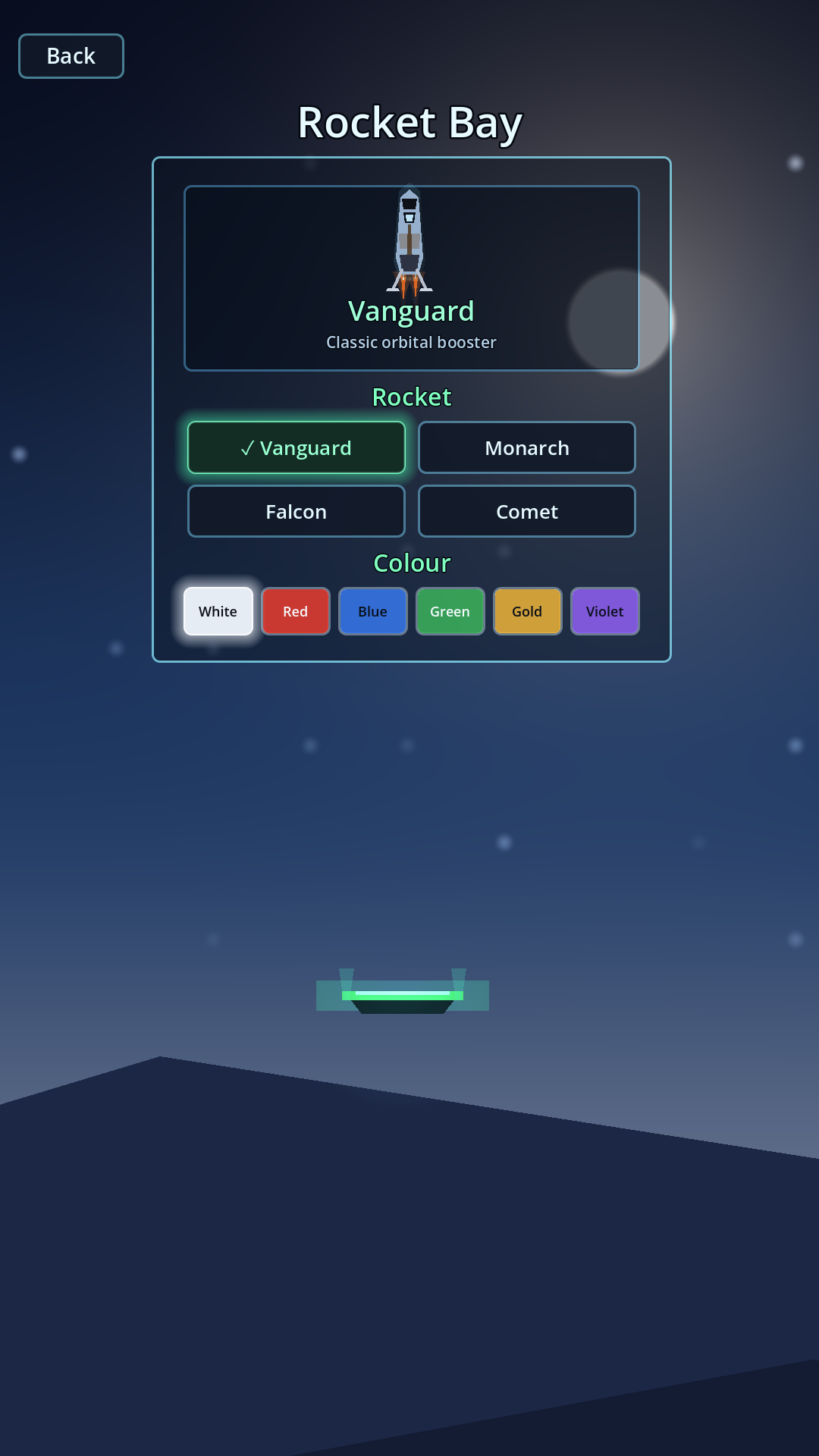 The Rocket Bay customisation screen